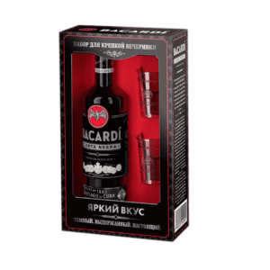 Ром Bacardi Carta Negra 0,7 л в подарочной упаковке + 2 стакана